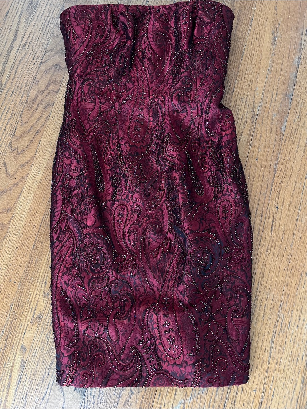 Carmen Marc Valvo 2 p New Strapless Burgundy Paisley Beaded Cocktail Dress